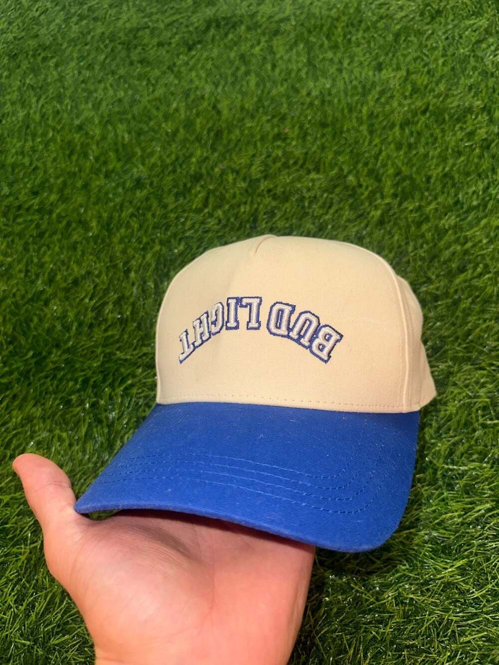 Bud Light Vintage Two-Tone Blue and Beige Embroidered Snapback Hat